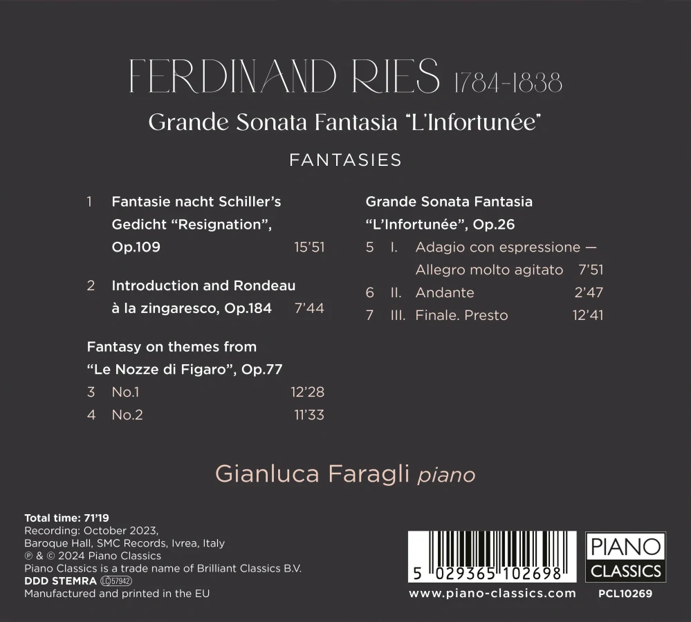 Ferdinand Ries (1784–1838) : Grande Sonata Fantasia “L’Infortunée” – Fantasies (CD)