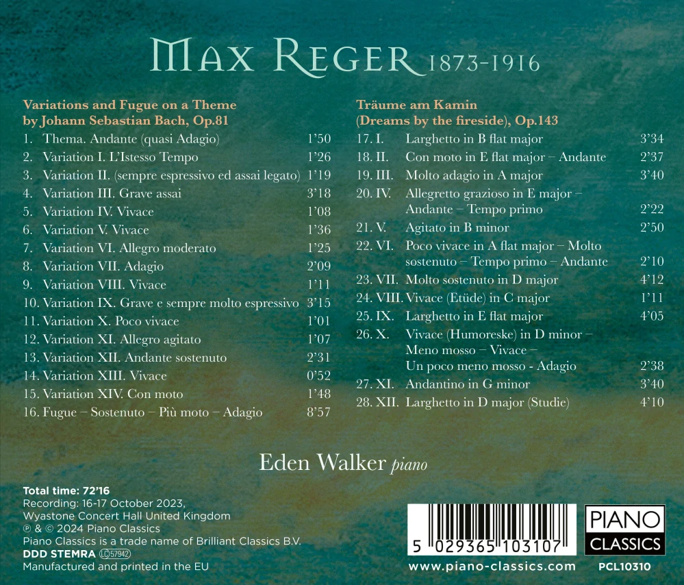 Max Reger (1873–1916) : Bach Variations Op.81 · Träume am Kamin Op.143 (CD)