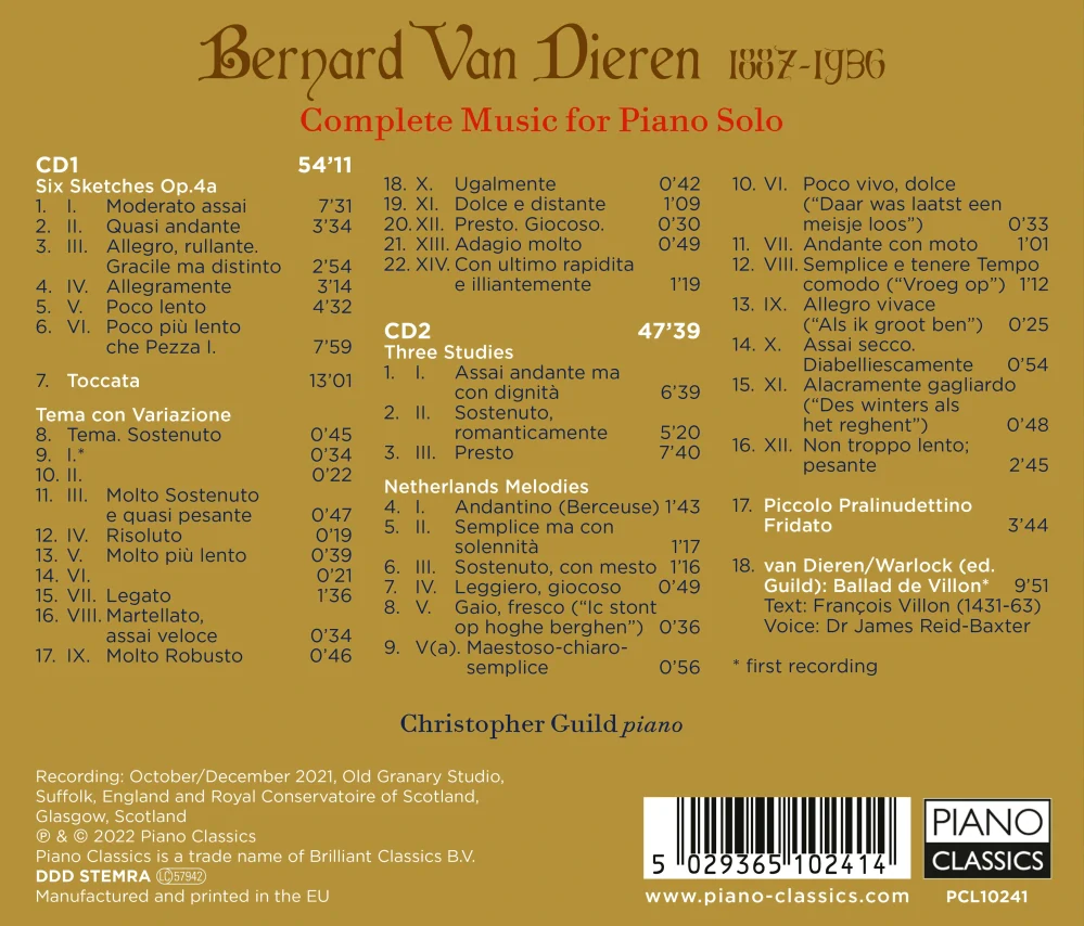 Bernard van Dieren (1887–1936) : Complete Music for Piano Solo (2CD)