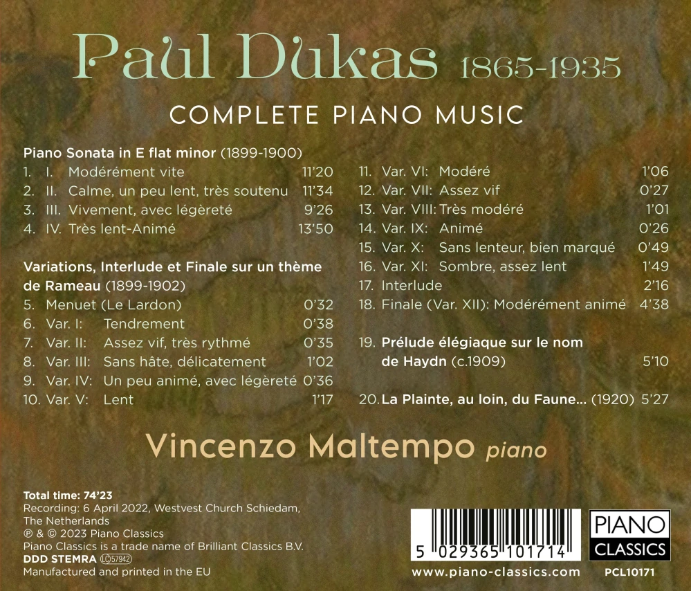 Paul Dukas (1865–1935) : Complete Piano Music (CD)