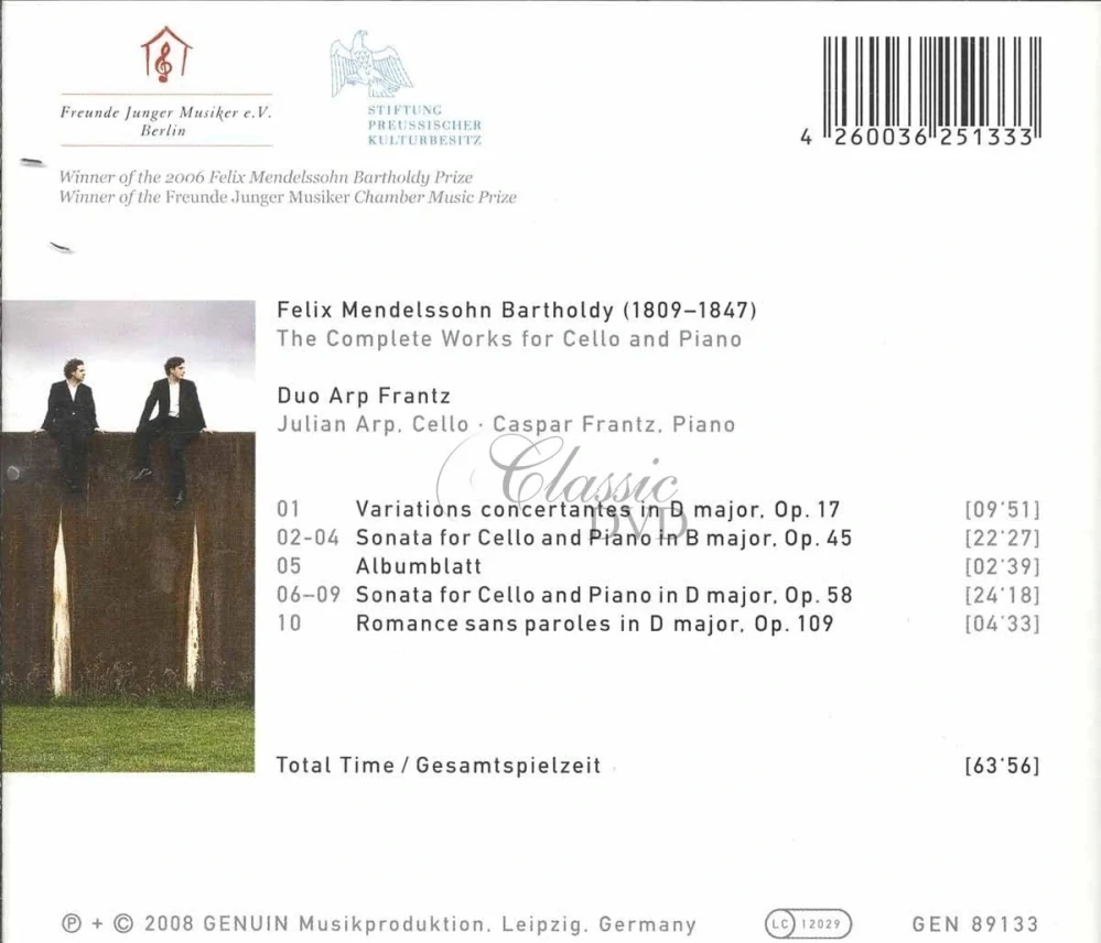 Felix Mendelssohn Bartholdy (1809–1847) - Complete Works for Cello and Piano (CD)