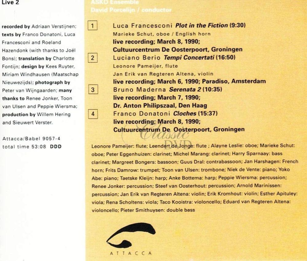 Berio, Donatoni, Francesconi & Maderna – Asko Ensemble, Live (CD)