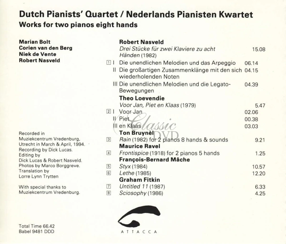 Dutch Pianists’ Quartet – Works for two pianos eight hands (CD)