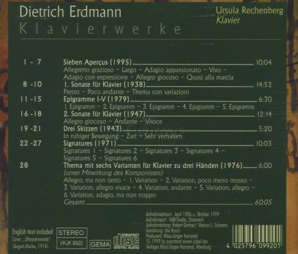 Dietrich Erdmann – Klavierwerke (CD)