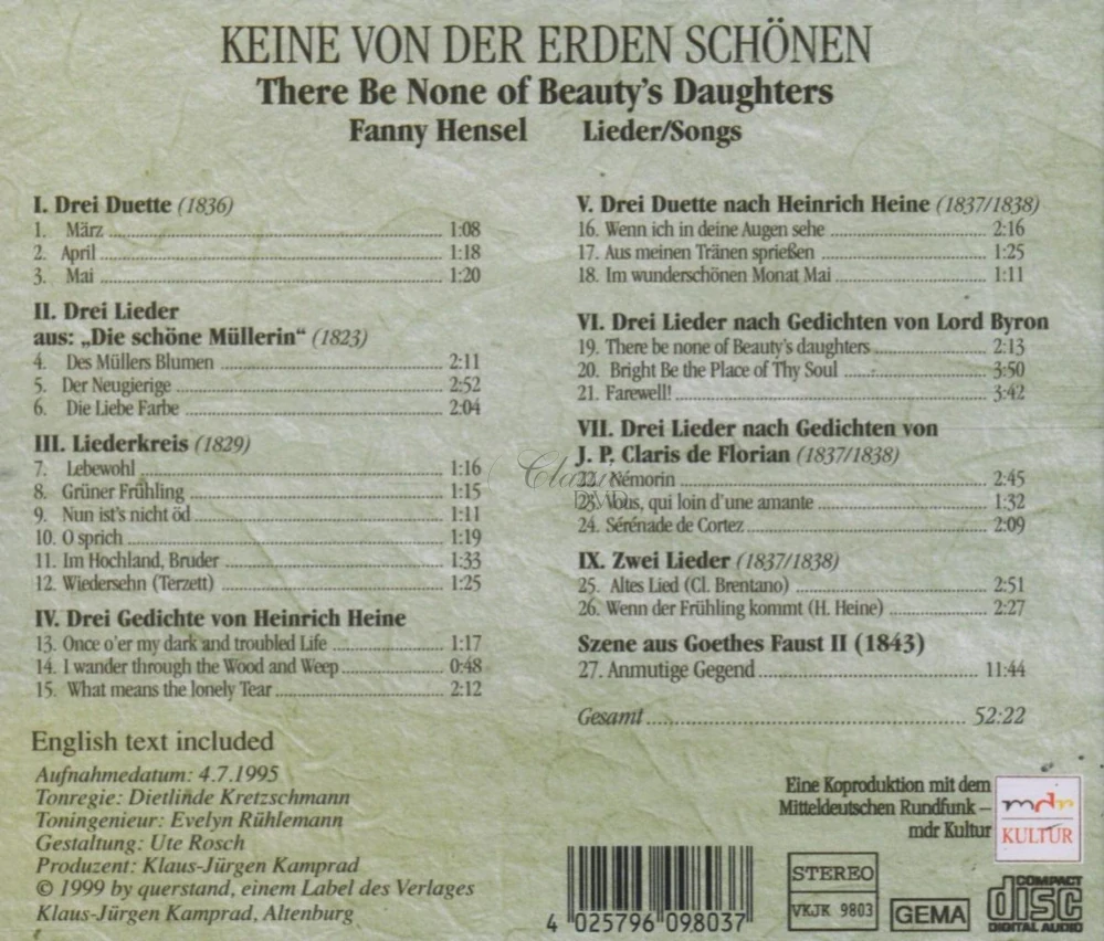 Fanny Hensel: There Be None of Beauty's Daughters – Complete Lieder & Duets (CD)