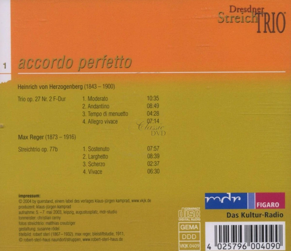 Dresdner StreichTrio: accordo perfetto — Heinrich von Herzogenberg, Max Reger CD