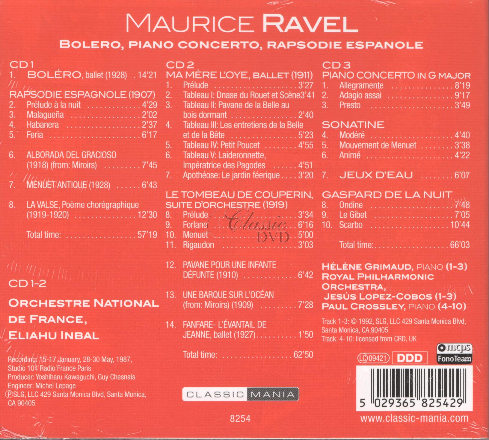 RAVEL,M.: Collection - Bolero, Piano Concerto, Rapsodie Espanole (3CD)