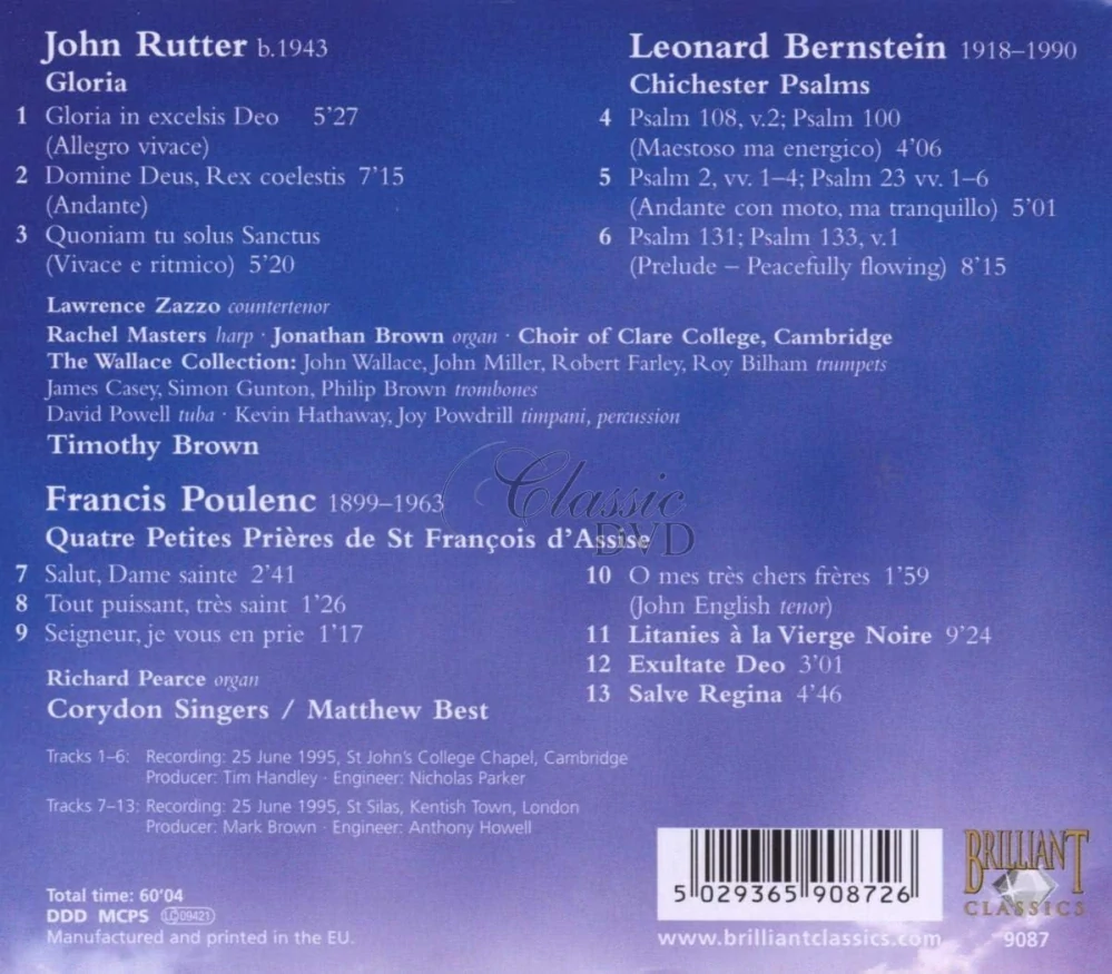 RUTTER, BERNSTEIN, POULENC: Gloria - Choral Works (CD)