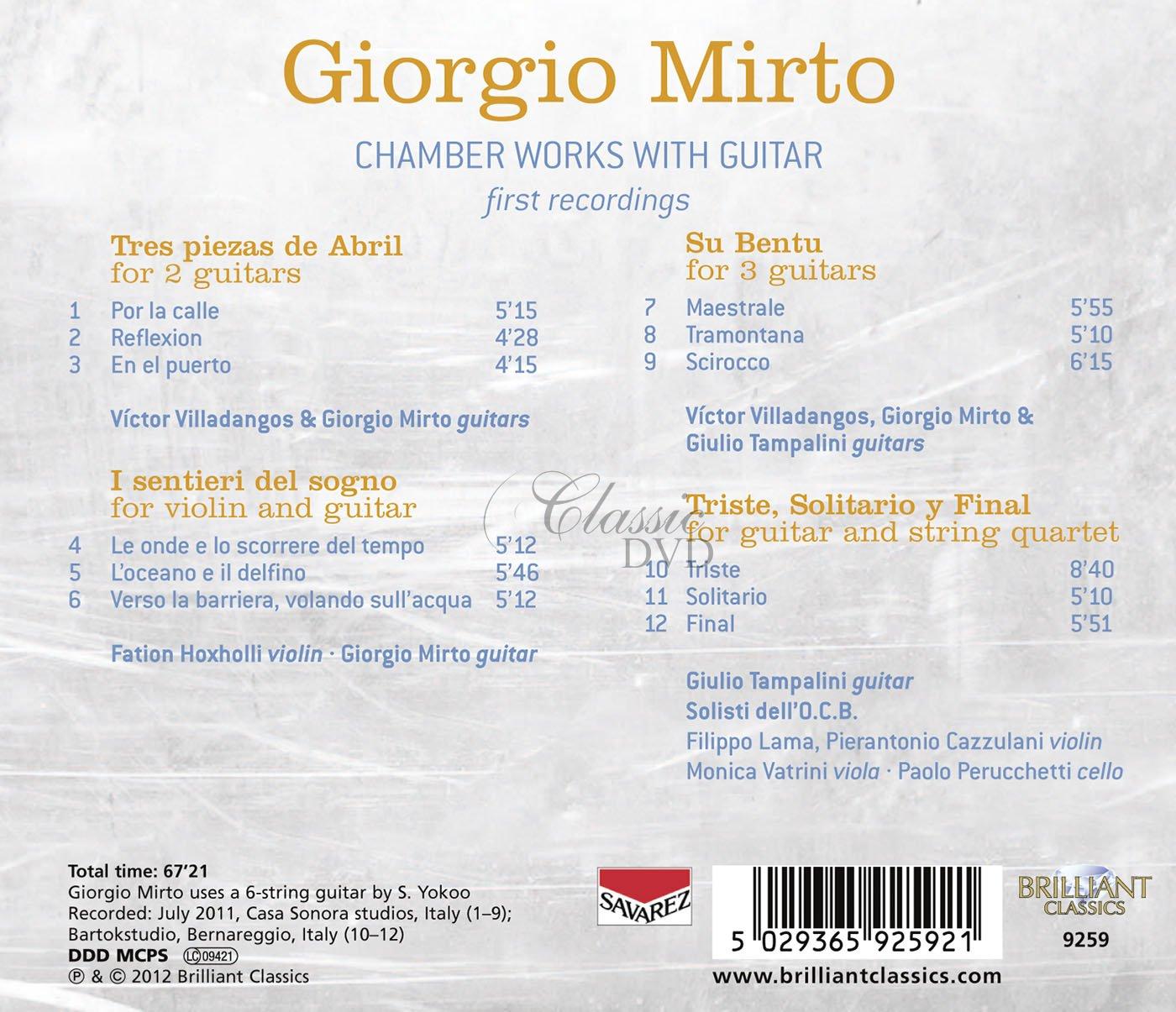 Giorgio Mirto - Chamber Works with guitar (CD)