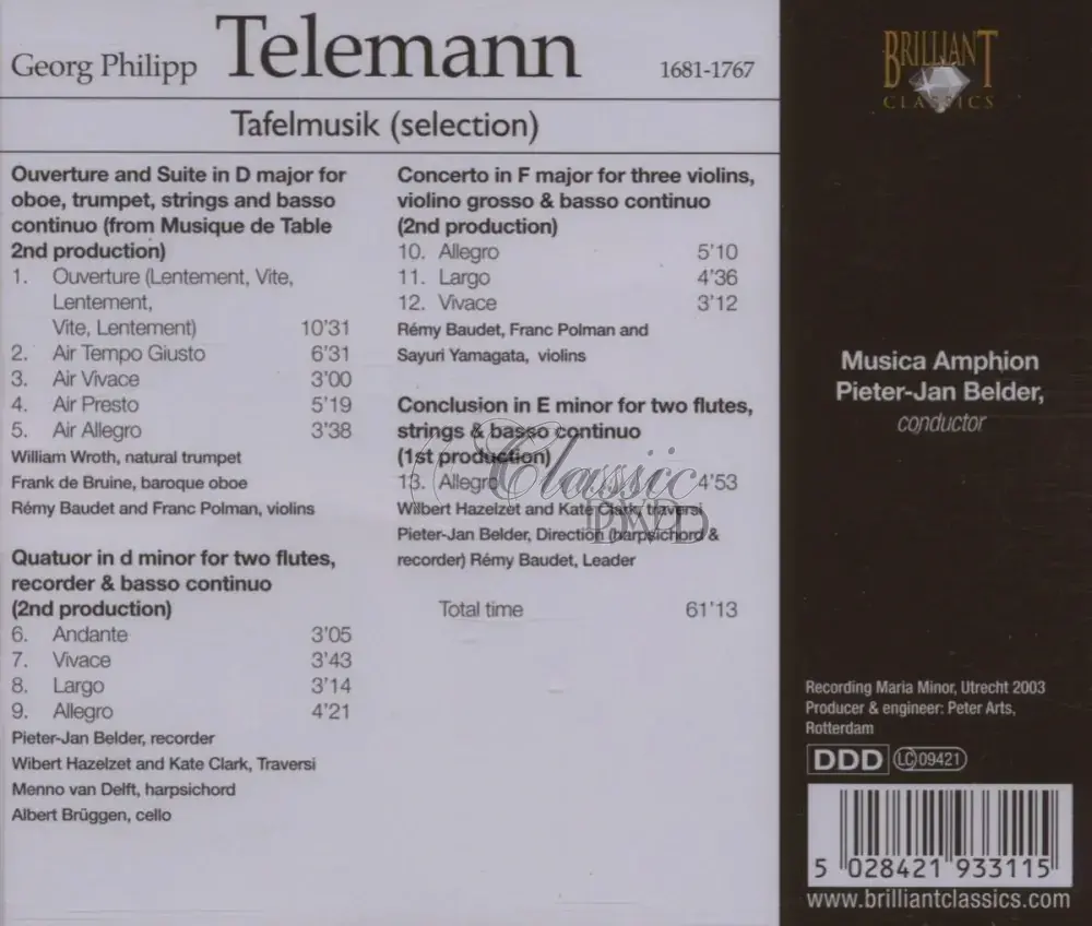 TELEMANN,G.P.: Tafelmusik. Musica Amphion (CD)