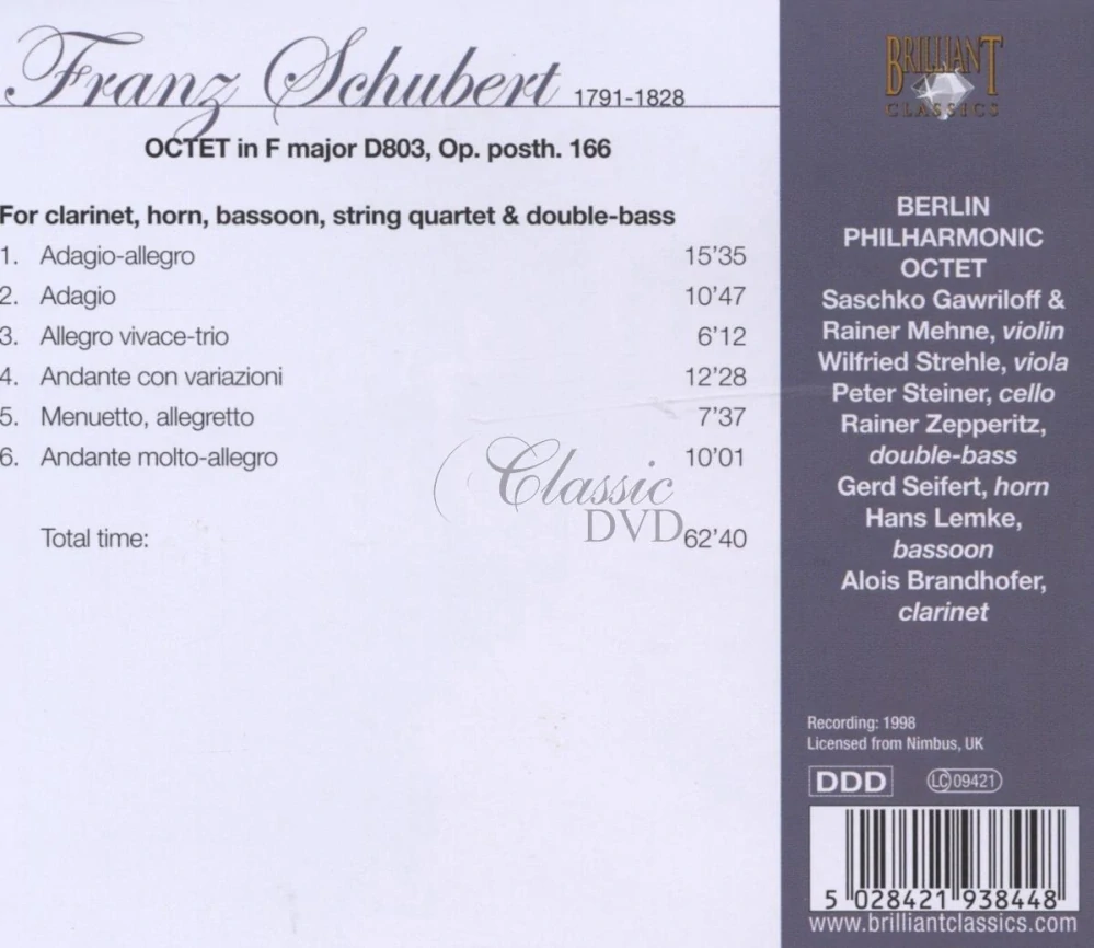 SCHUBERT,F.: Octet in F major D803, Op. posth. 166 (CD)