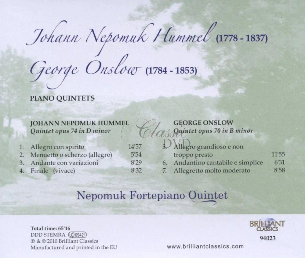 HUMMEL / ONSLOW: Piano Quintets (CD)