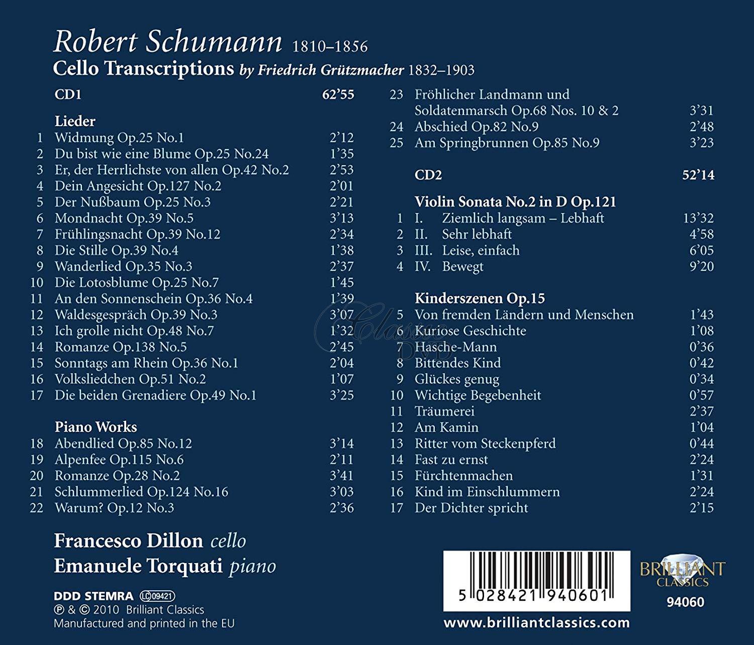 SCHUMANN,R.: Works for Cello & Piano [Transcriptions by Grützmacher] (2CD)