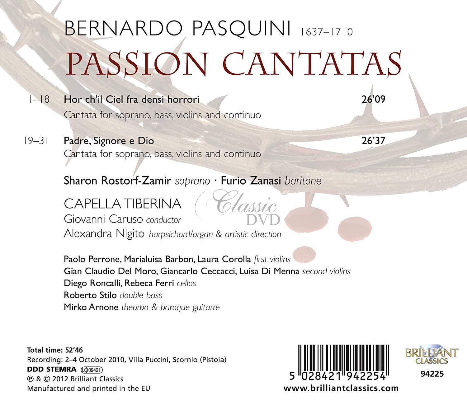 BERNARDO PASQUINI Passion Cantatas CAPELLA TIBERINA (CD)