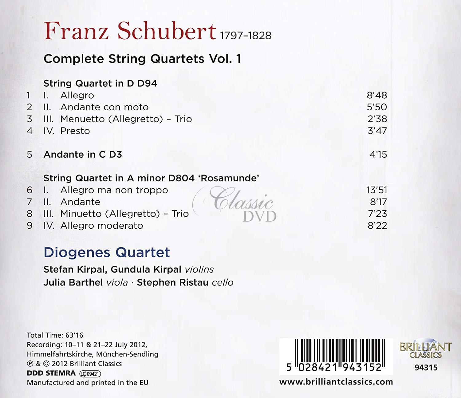 SCHUBERT,F.: String Quartets Vol. 1 (CD)