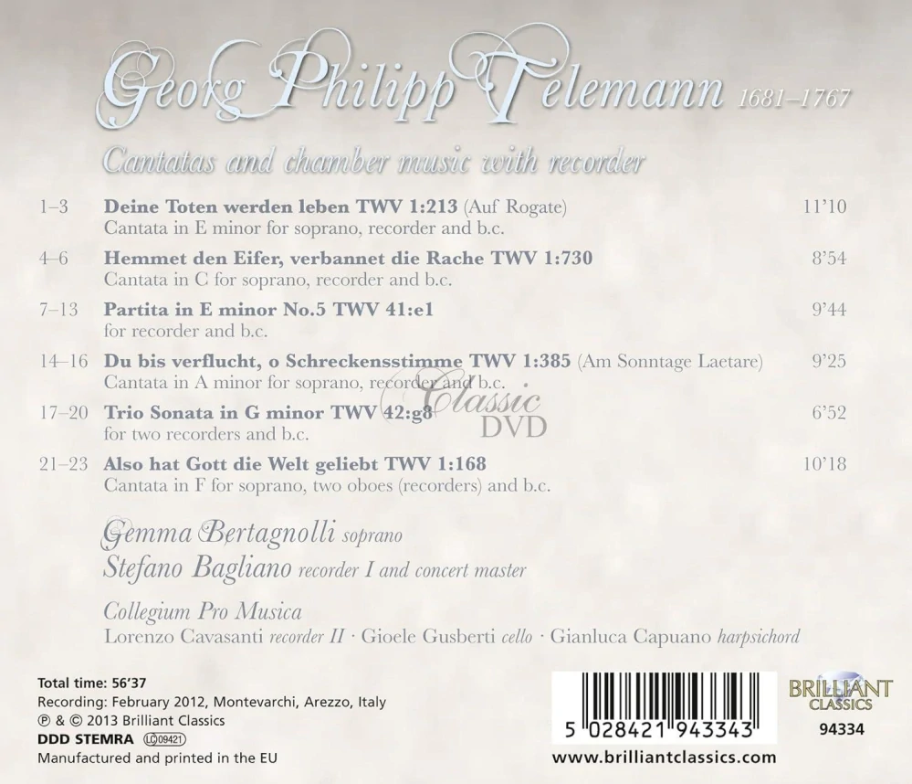 TELEMANN,G.P.: Cantatas and chamber music with recorder (CD)