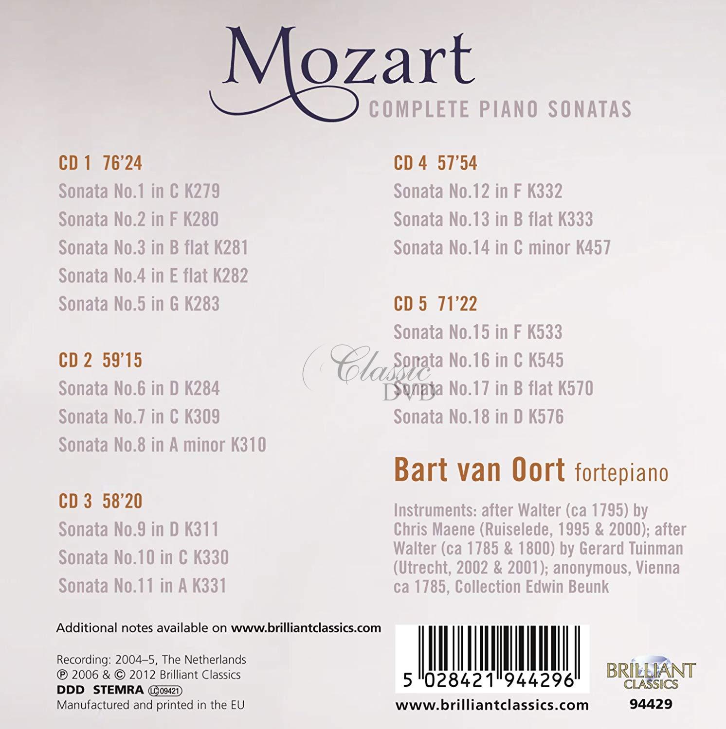 MOZART,W.A.: Complete Piano Sonatas / Bart van Oort fortepiano (5CD)