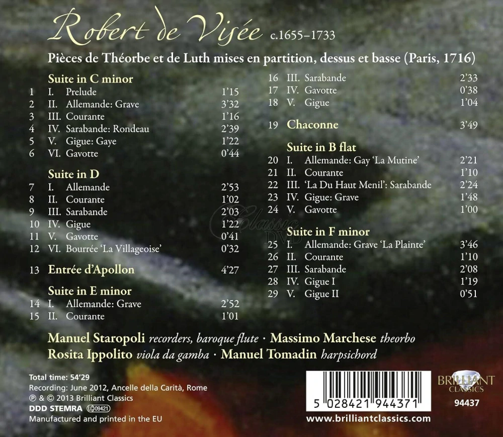 De Visée: La Musique de la Chambre du Roy - Vol.2 (CD)