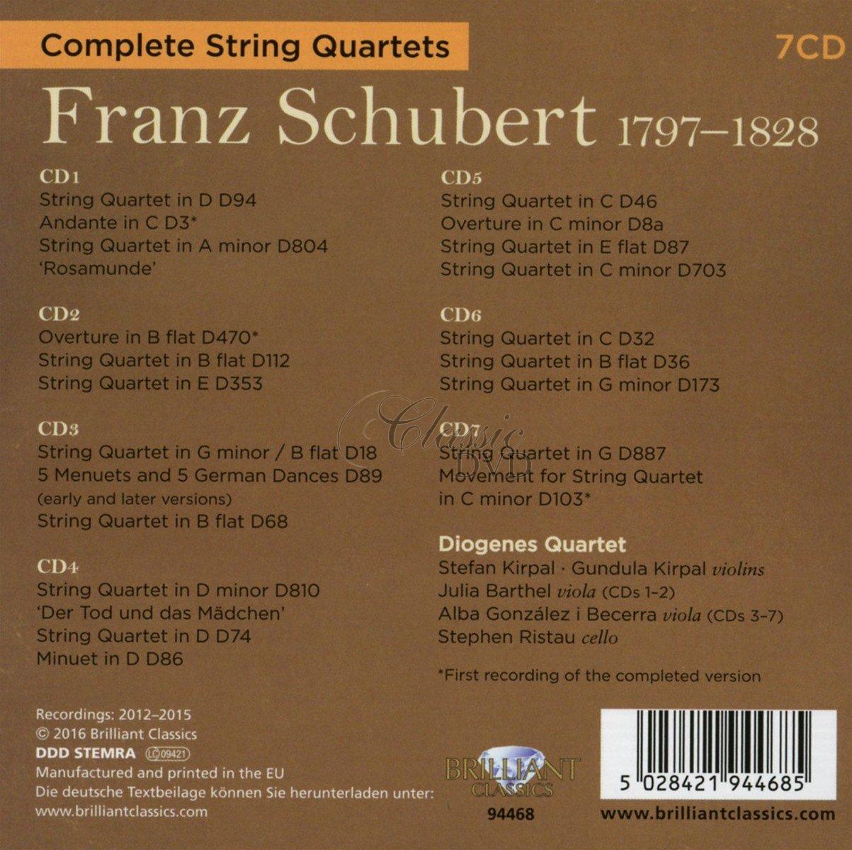 SCHUBERT: Complete String Quartets; Diogenes Quartet (7CD)