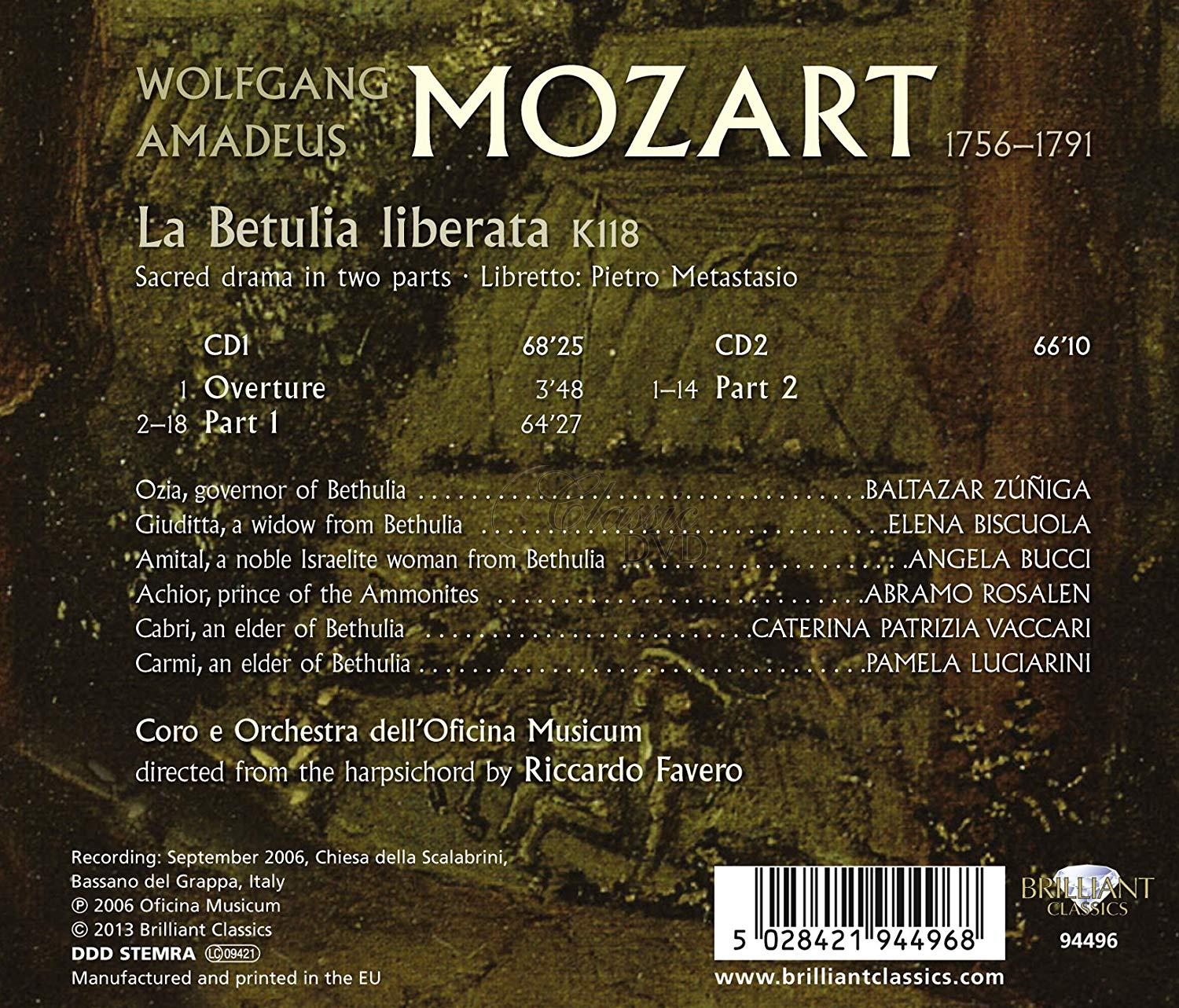 MOZART,W.A.: La Betulia Liberata. Riccardo Favero (2CD)
