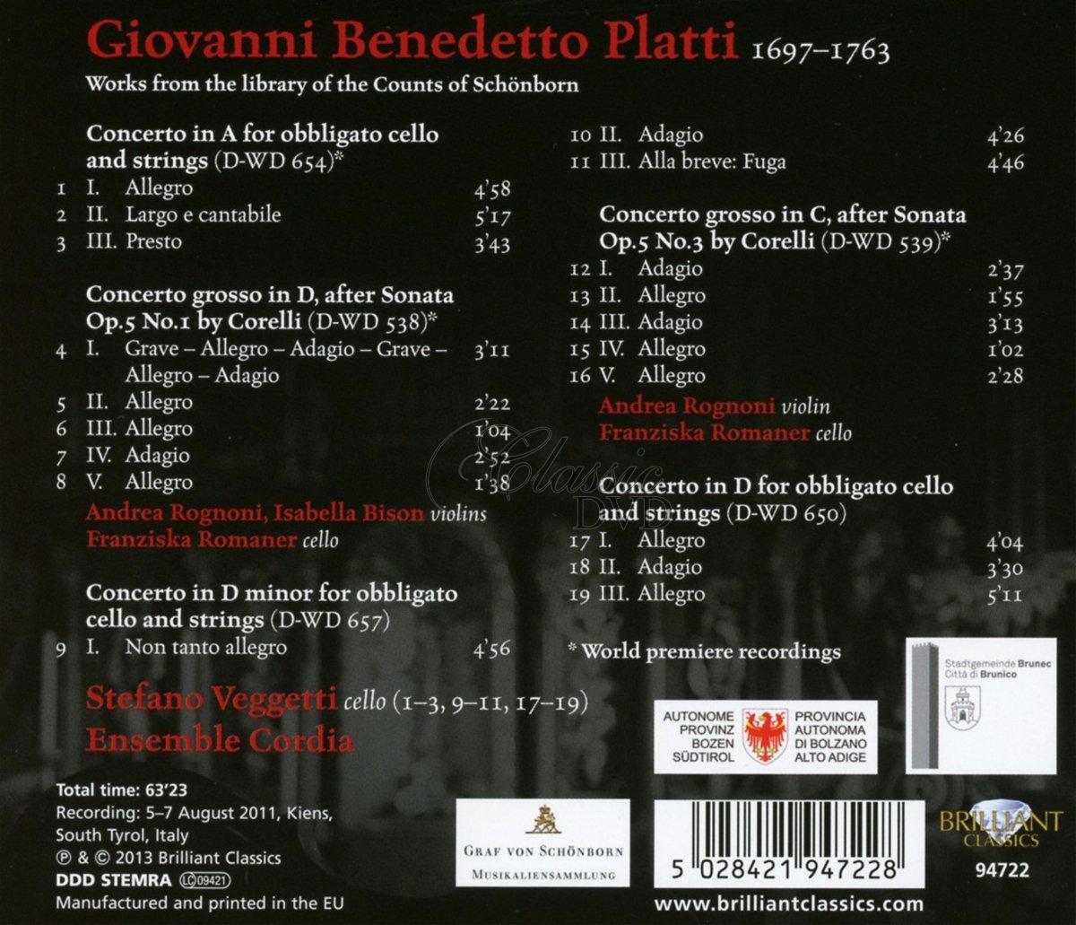 GIOVANNI BENEDETTO PLATTI Cello Concertos (CD)