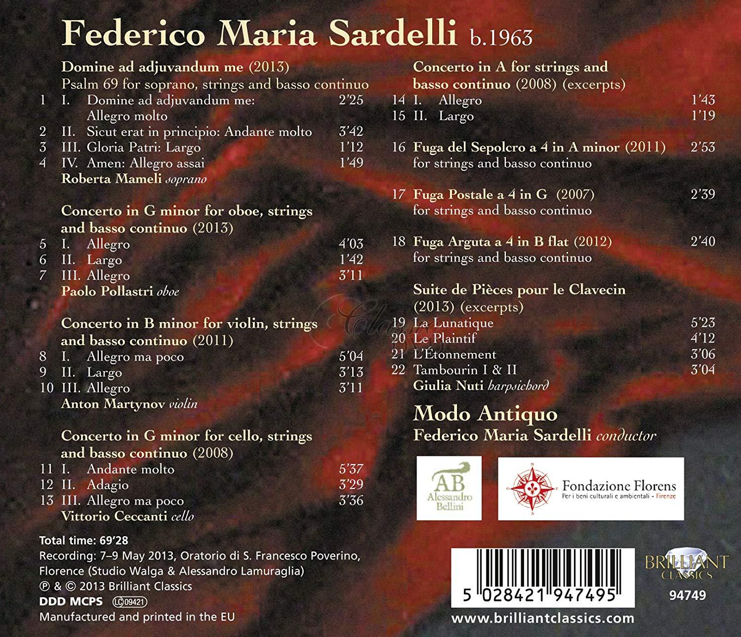 FEDERICO MARIA SARDELLI Baroque Concertos ∙ Psalm ∙ Chamber Music (CD)