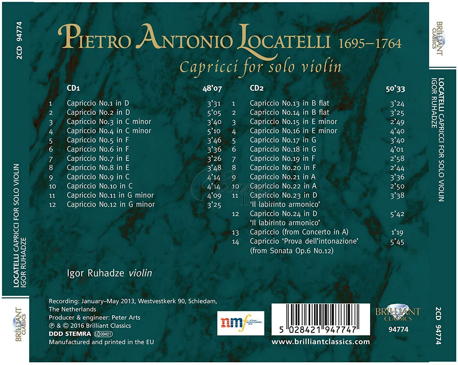 LOCATELLI: Capricci; Igor Ruhadze violin solo  (2CD)