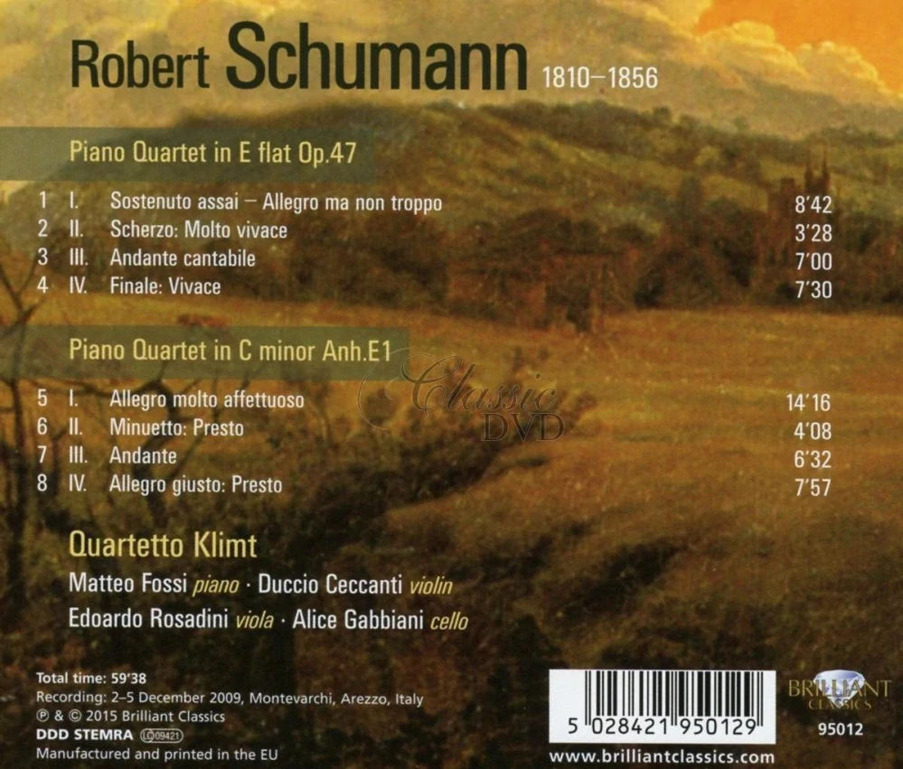 SCHUMANN: Piano Quartets E flat Op.47, C minor Op. Anh.E1 (CD)
