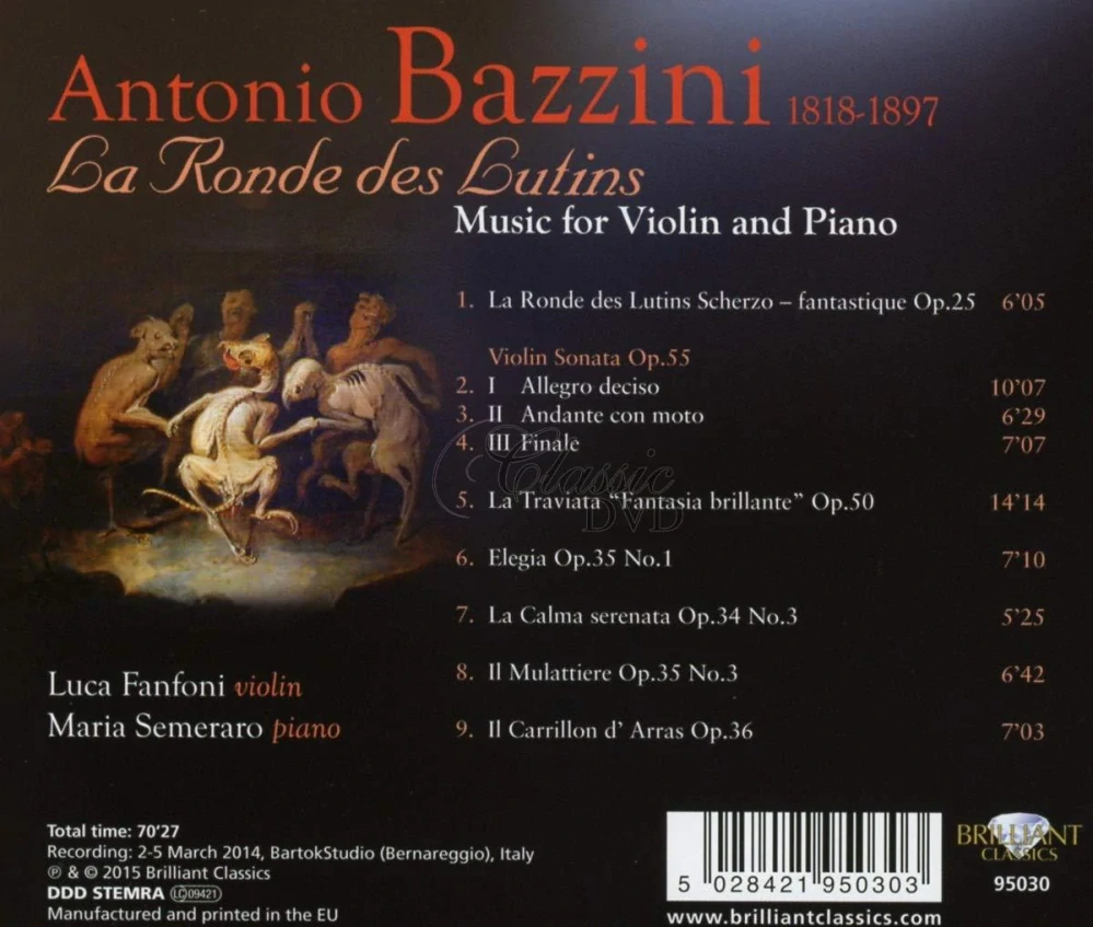 Bazzini - La Ronde des Lutins, Music for Violin and Piano (CD)