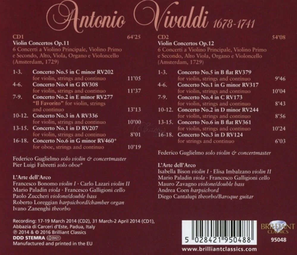 VIVALDI: Violin Concertos Opp. 11 & 12 (2CD)