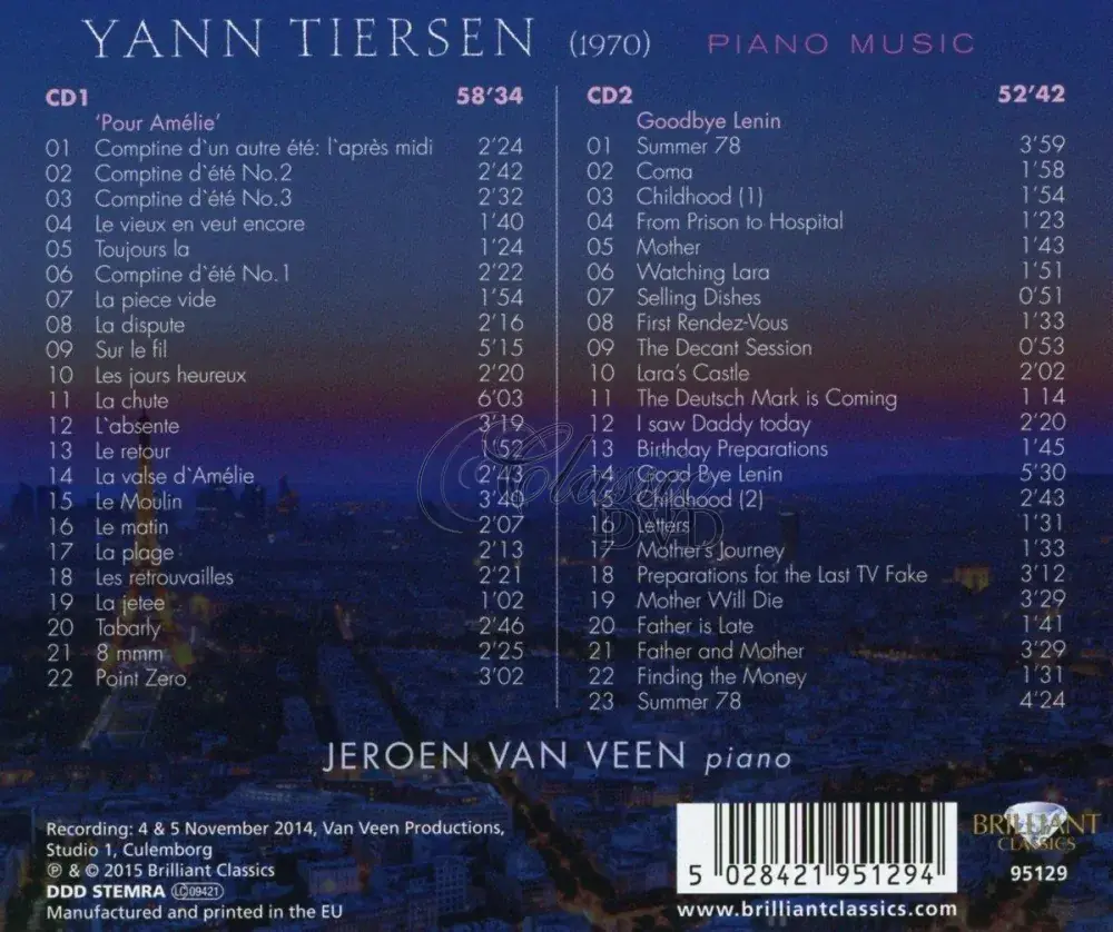 TIERSEN: Pour Amélie, Piano Music; Jeroen van Veen (2CD)