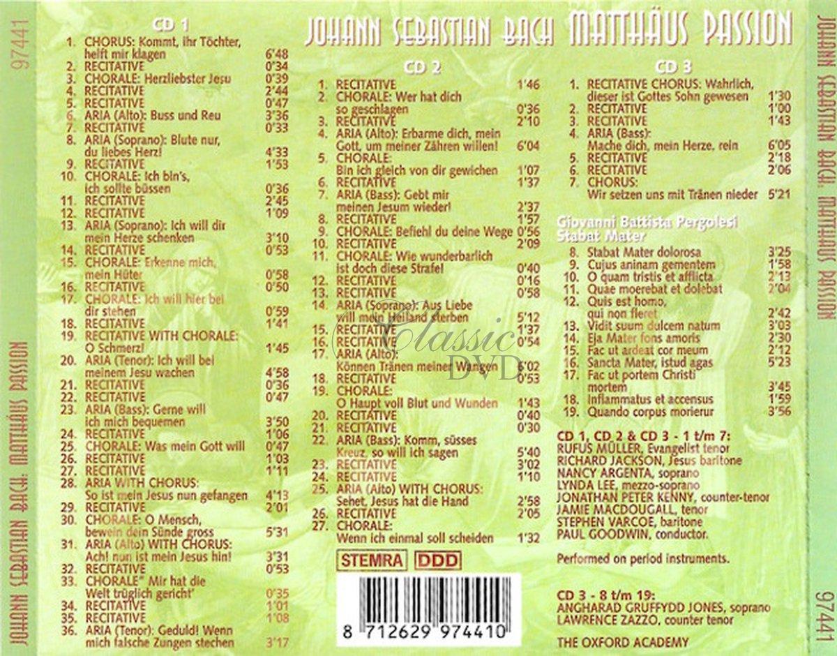 BACH,J.S.: Matoušovy pašije - Matthäus-Passion / PERGOLESI - Stabat Mater (3CD)