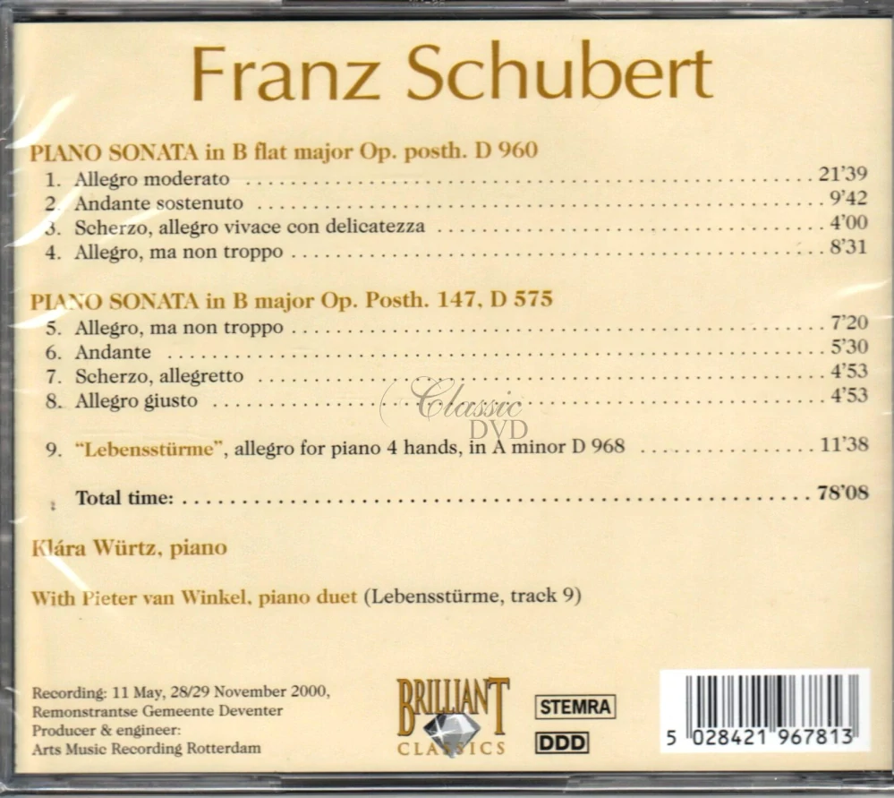SCHUBERT,F.: Piano Sonata in B flat major D 960 (CD)