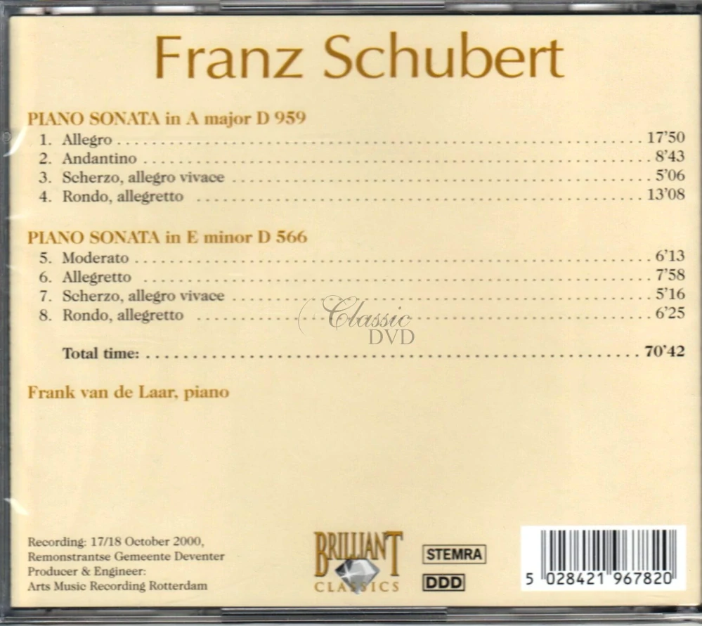 SCHUBERT,F.: Piano Sonata in A, D.959 (CD)