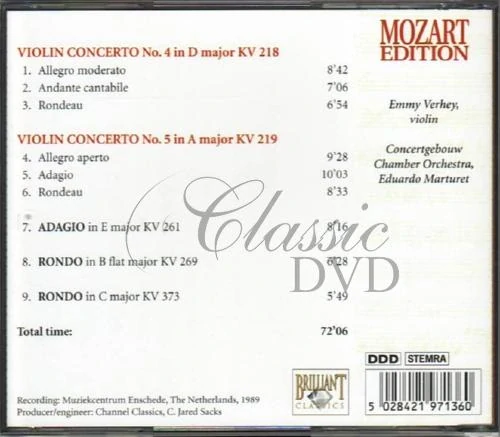 MOZART,W.A.: Violin concertos 4-5 (CD)