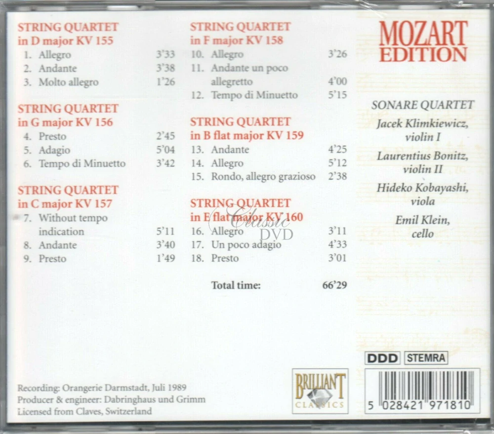 MOZART,W.A.: String Quartets KV 155-160 (CD)