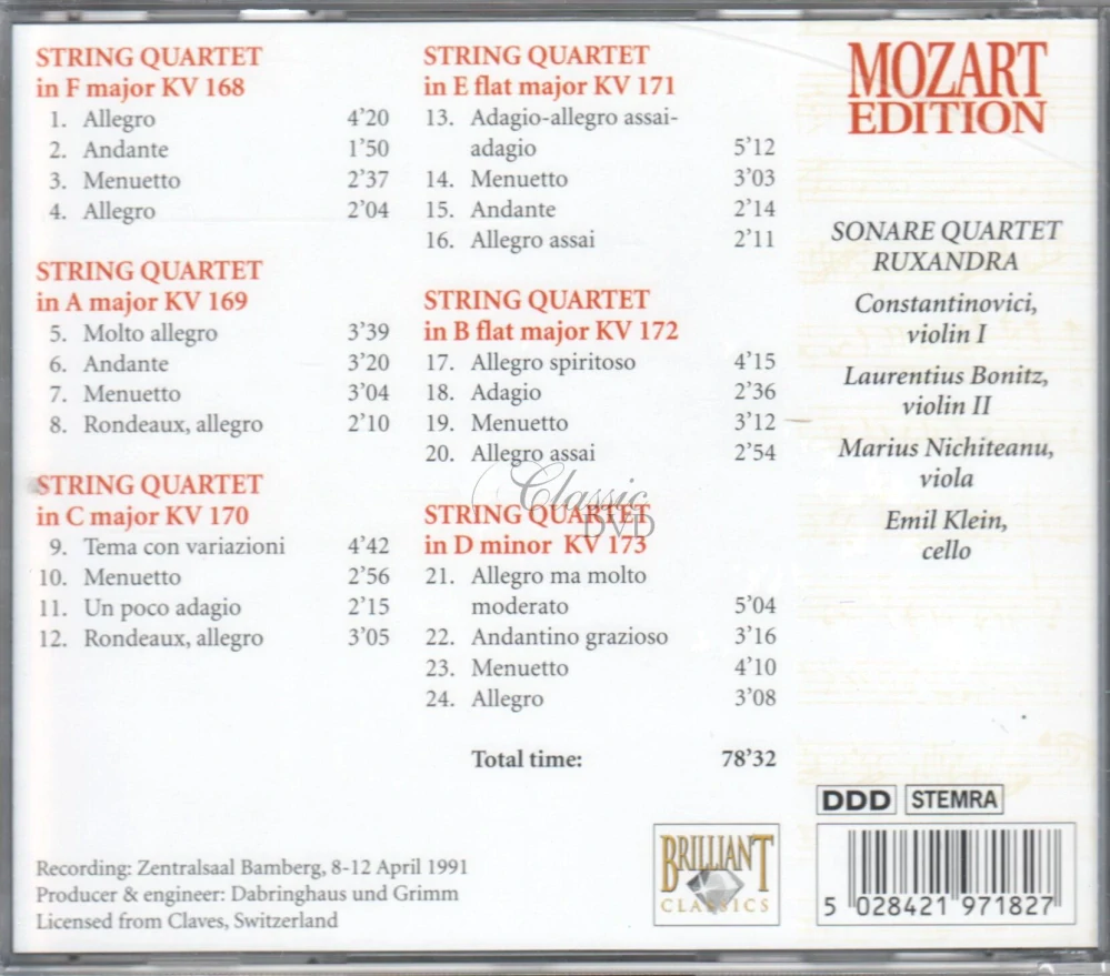 MOZART,W.A.: String Quartets KV 168-173 (CD)