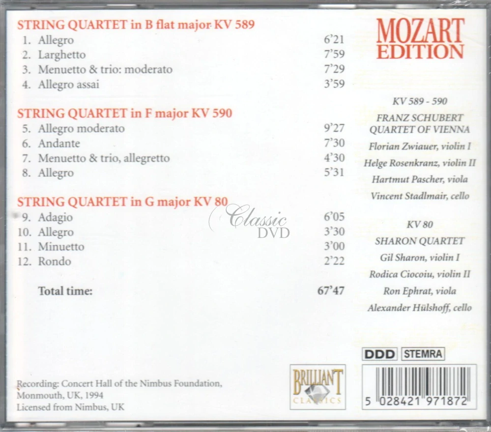 MOZART,W.A.: String Quartets KV 589-590-80 (CD)