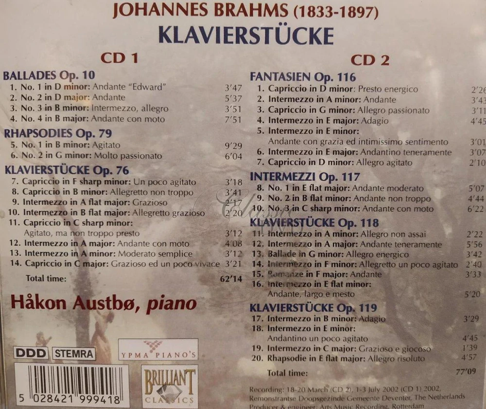 BRAHMS,J.: Piano works - Klavírní skladby (2CD)