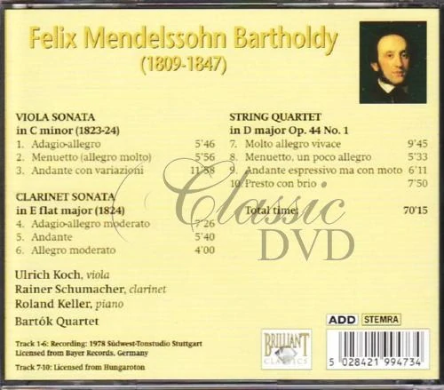 Felix Mendelssohn Bartholdy: Viola Sonata / Clarinet Sonata / String Quartet in D major, Op. 44 No. 1 (CD)