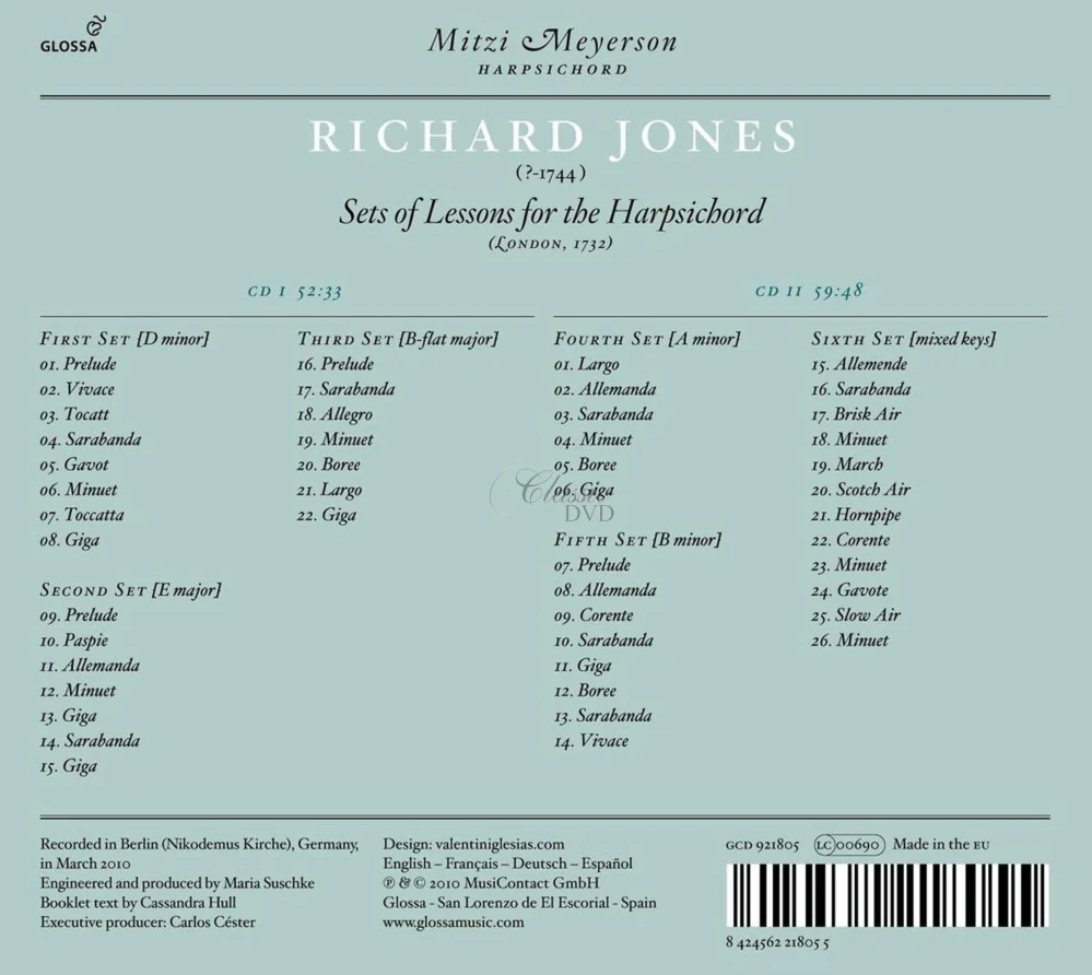 RICHARD JONES Sets of Lessons for the Harpsichord (2CD)