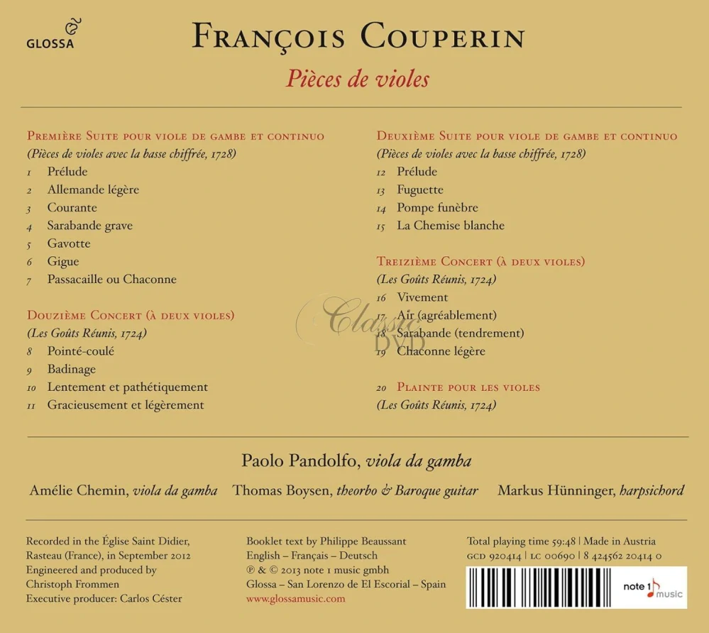 FRANCOIS COUPERIN Pieces de Violes (CD)
