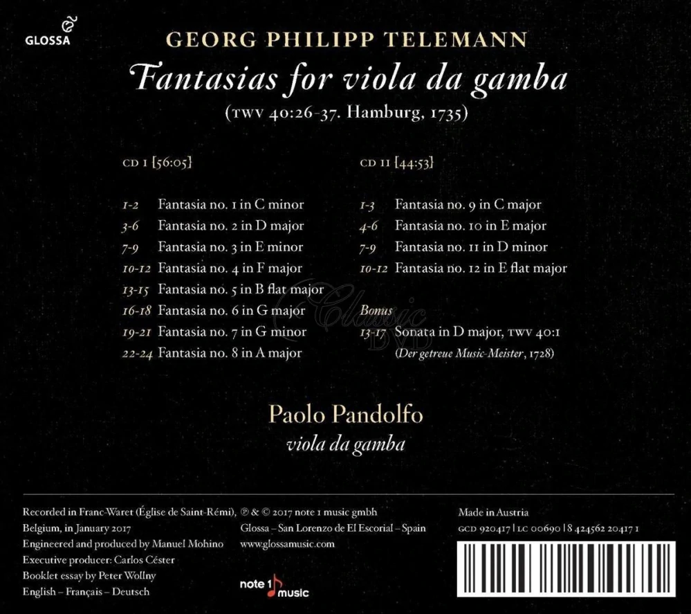 Telemann: Fantasias for viola da gamba TWV40:26-37 (2CD)