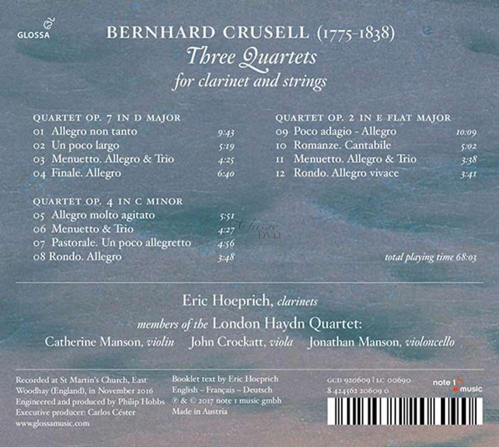 Crusell: Three Quartets for clarinet & strings (CD)