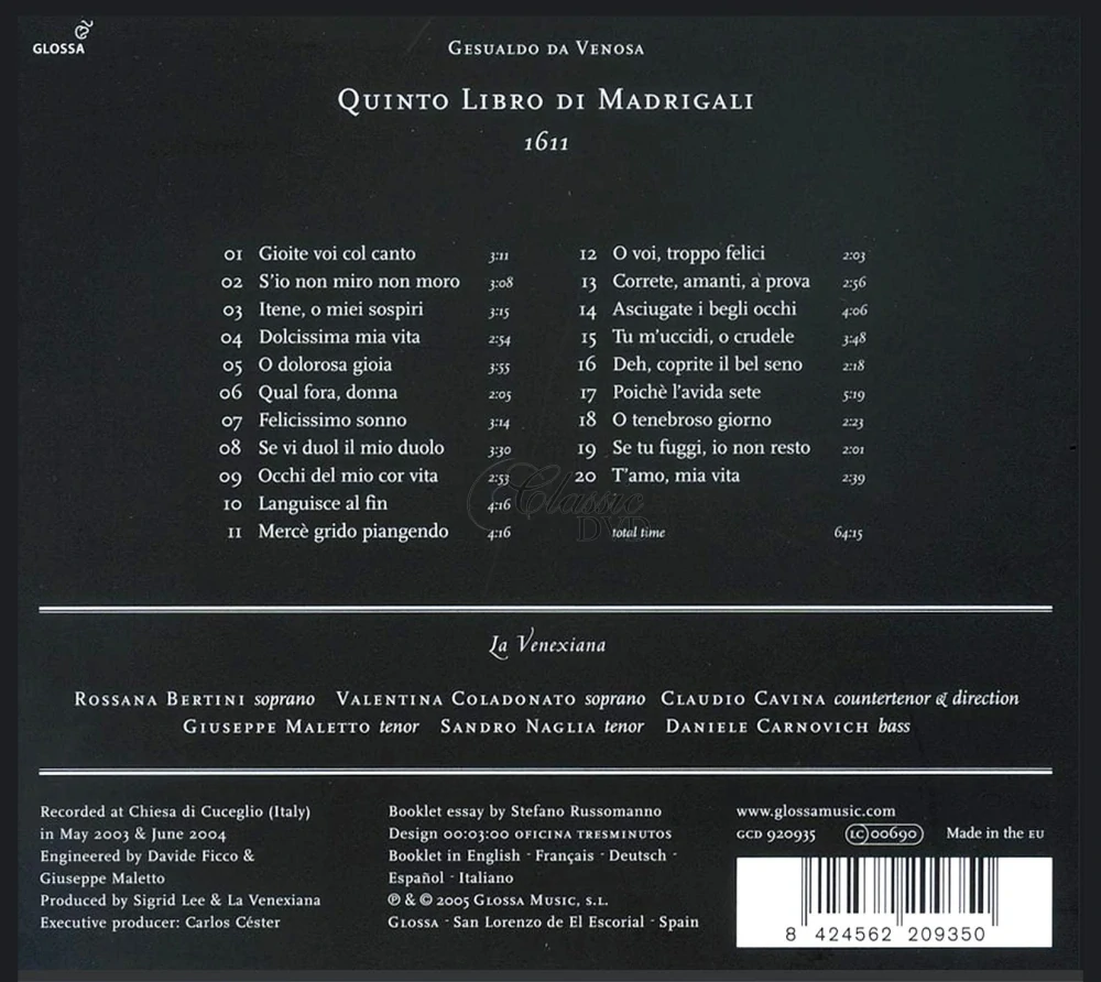 GESUALDO,C.: Libro di Madrigali 5 (CD)