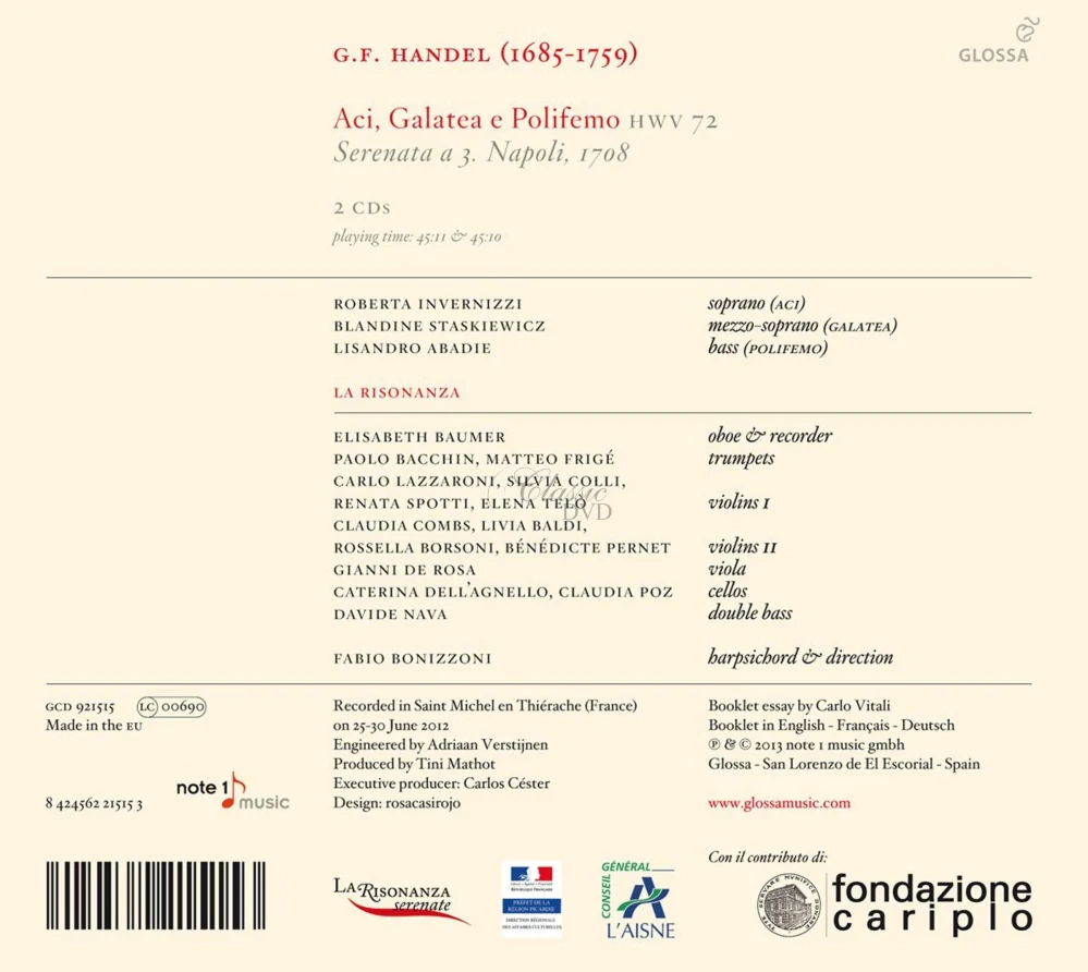 Handel: Aci, Galatea e Polifemo. La Risonanza, Fabio Bonizzoni (2CD)
