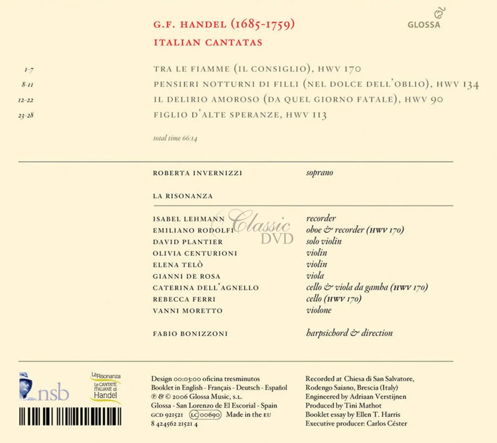 HÄNDEL,G.F.: Italian cantatas Vol.1 - Cantatas for Cardinal Pamphili (CD)