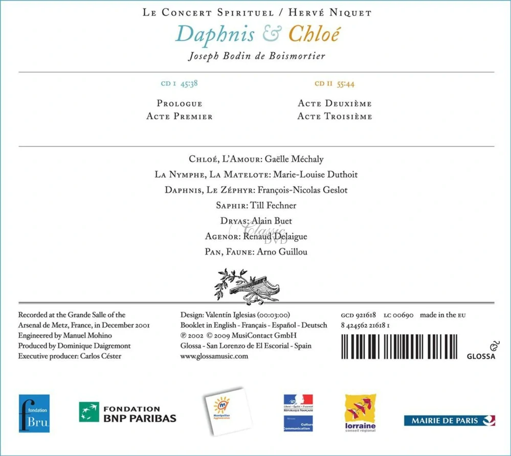 BOISMORTIER,J.B.: Daphnis et Chloé Pastorale. Paris,1747 (2CD)