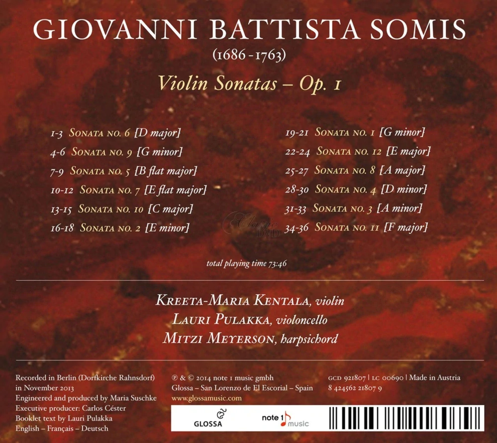 Giovanni Battista Somis - Violin Sonatas Op.1 (CD)