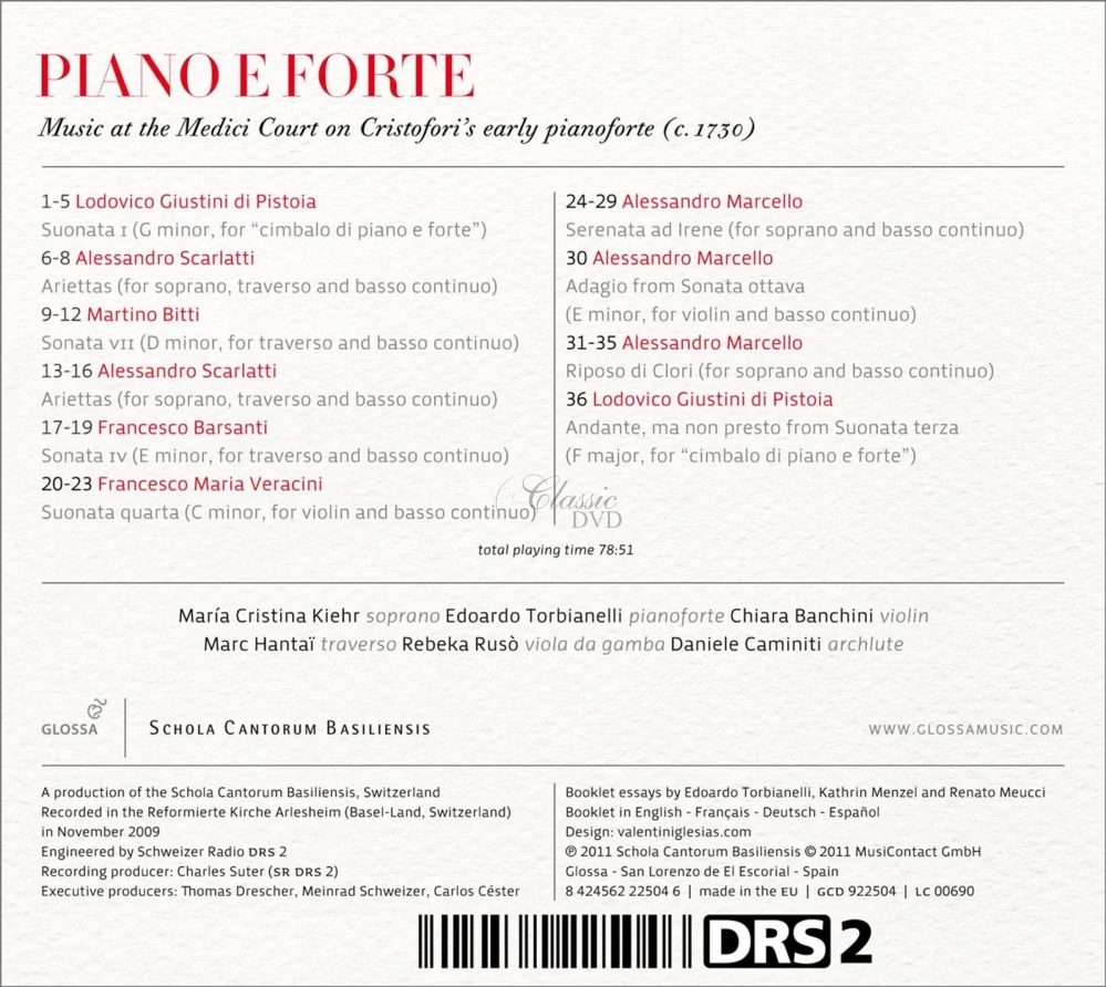 PIANO E FORTE: Music at the Medici Court on Cristofori’s early pianoforte (CD)